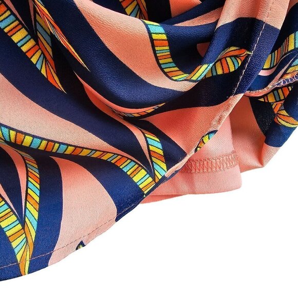 Chevron Pink & Navy Dress With 3/4 Sleeves By Pink Owl Apparel, Size Medium - Picture 8 of 8